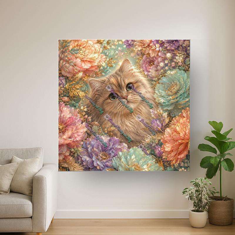 Katze in Goldblüten NUR LEINWAND