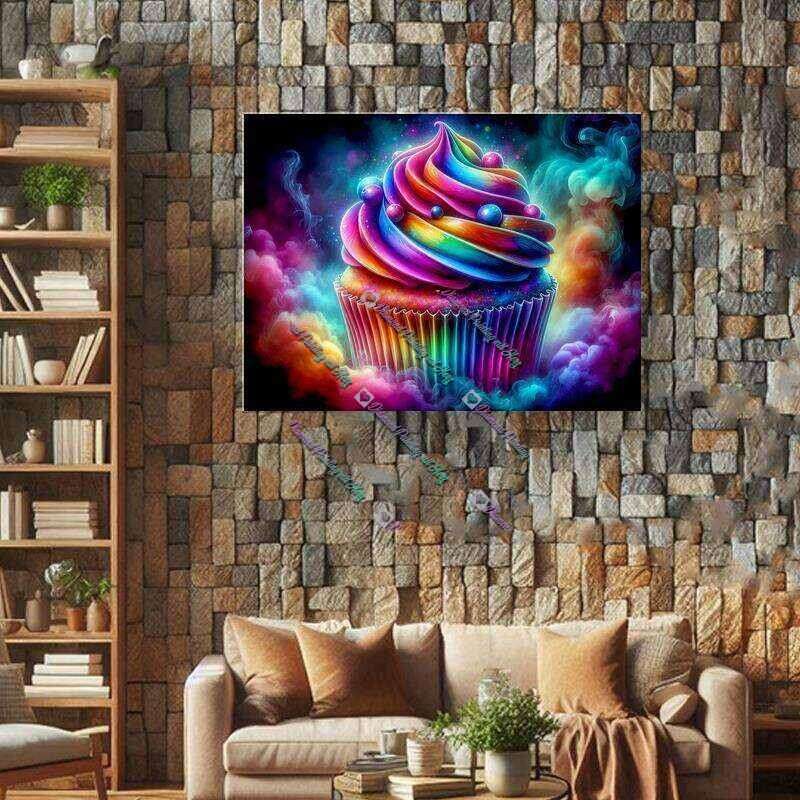 Regenbogencupcake im bunten Nebel