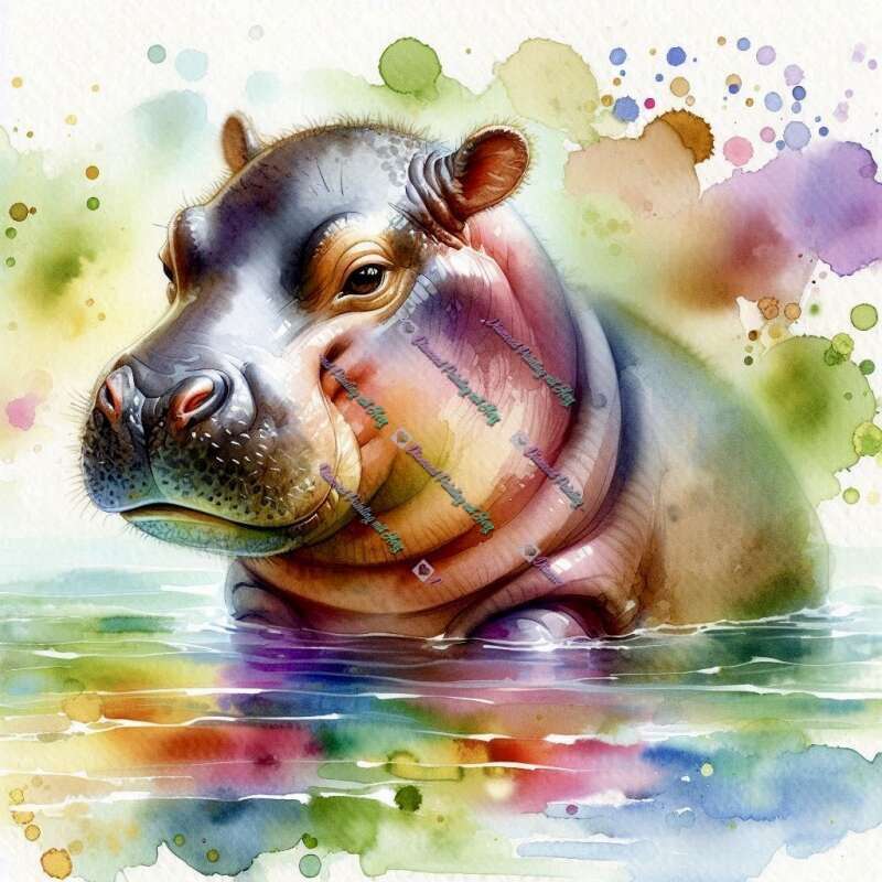 Safaritiere Im Aquarell Nilpferd-CP