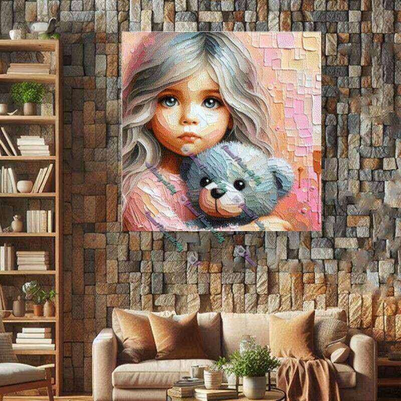 Teddybärmädchen als Ölgemälde