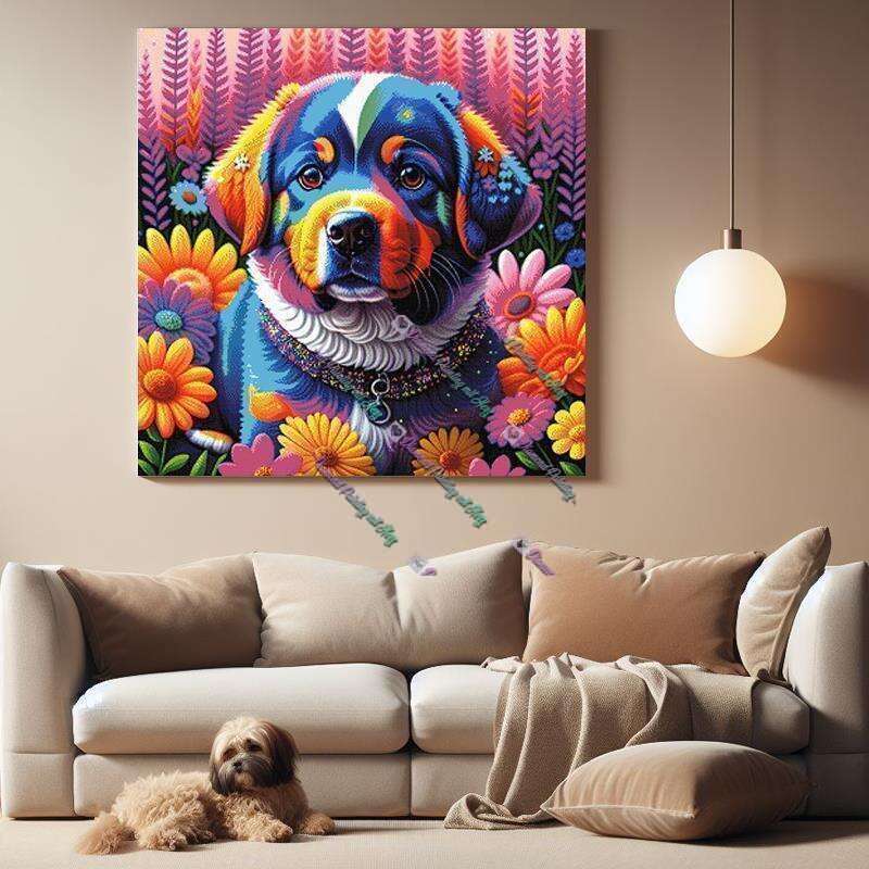 Puppy with Flowers