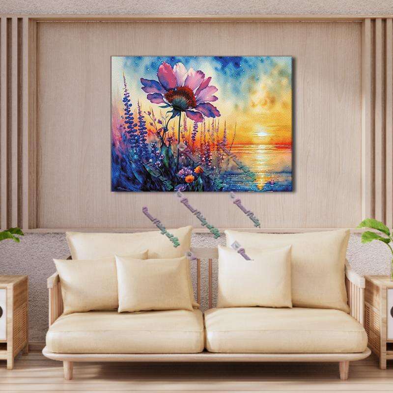 Aquarellblumen am See
