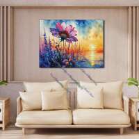 Aquarellblumen am See